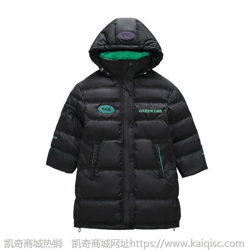 女童连帽棉衣2021冬装新款中大童中长款撞色棉服儿童字母印花棉袄