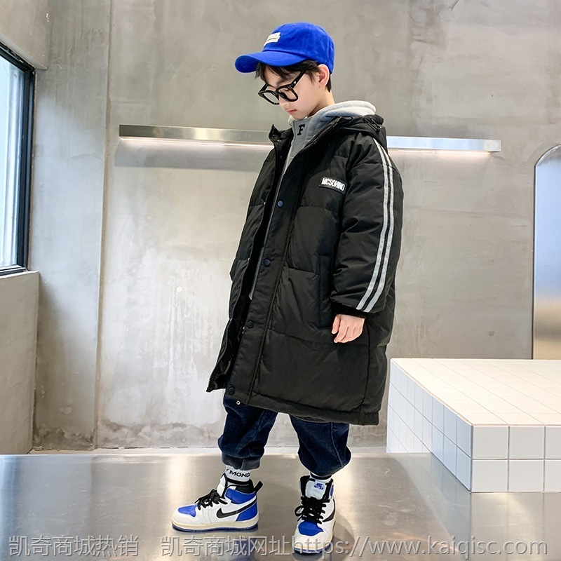 男童羽绒服 冬季新款童装儿童中大男童后背字母中长款羽绒服潮范