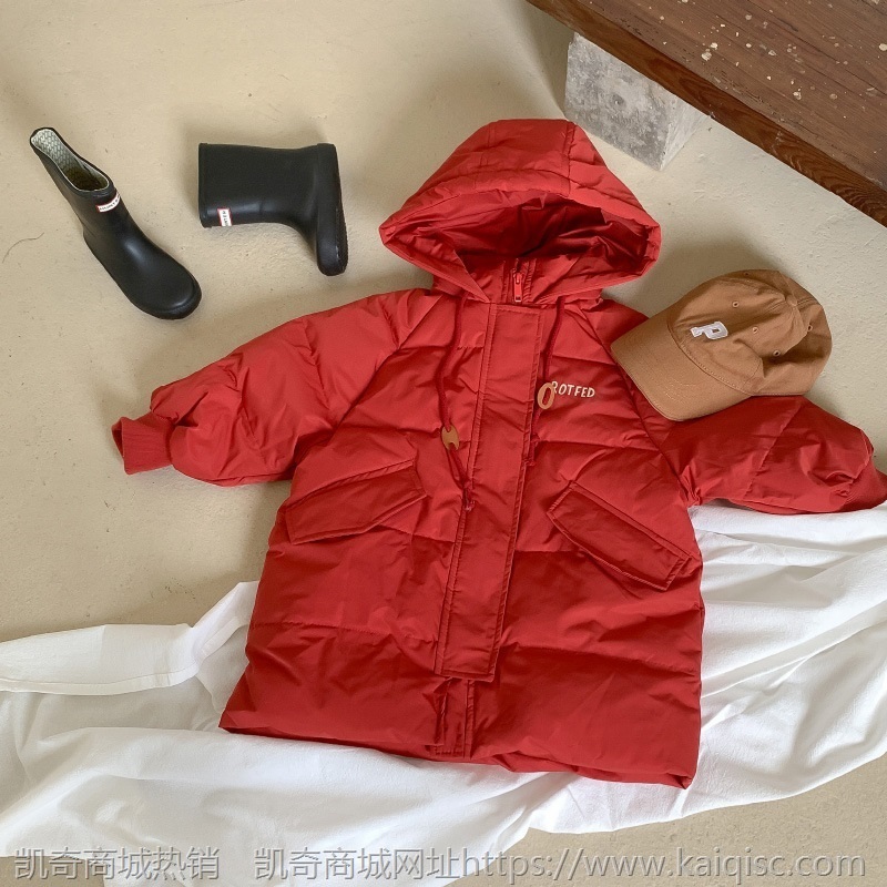 童装2021冬季新款连帽加长款羽绒服男童加厚外套女童保暖纯色韩版