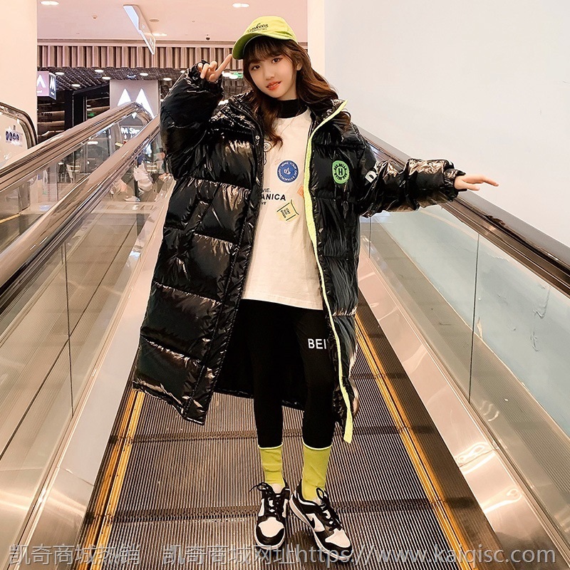 棉袄女童2021年新款女大童中长款亮面免洗棉衣过膝儿童羽绒棉服