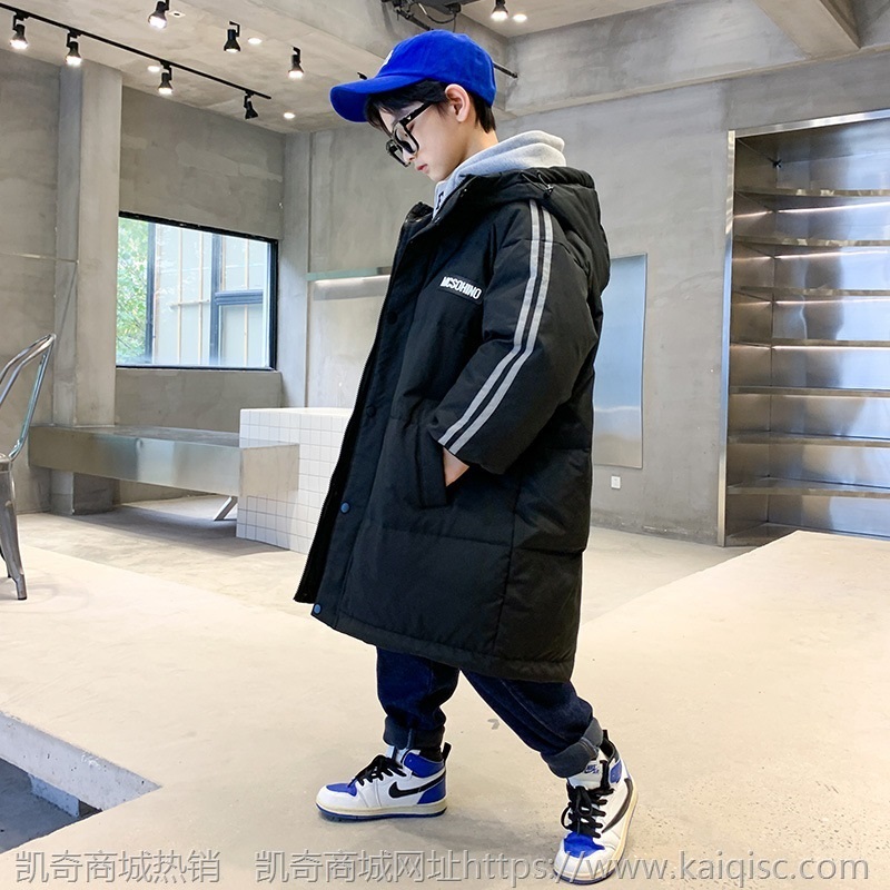 男童羽绒服 冬季新款童装儿童中大男童后背字母中长款羽绒服潮范
