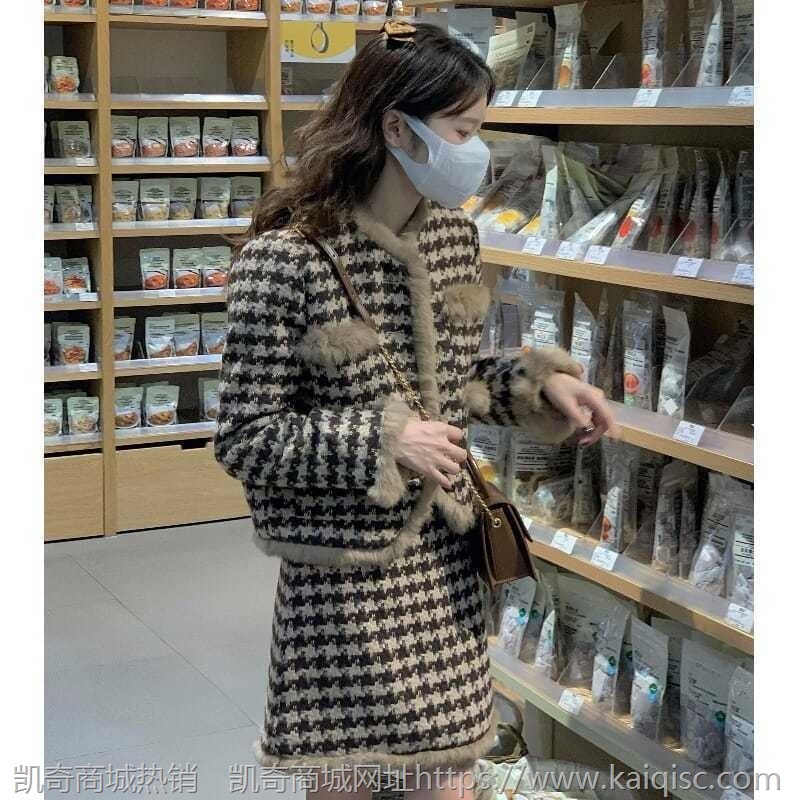 时尚秋冬2021新款百搭格子开衫上衣外套+A字高腰显瘦短裙套装女潮