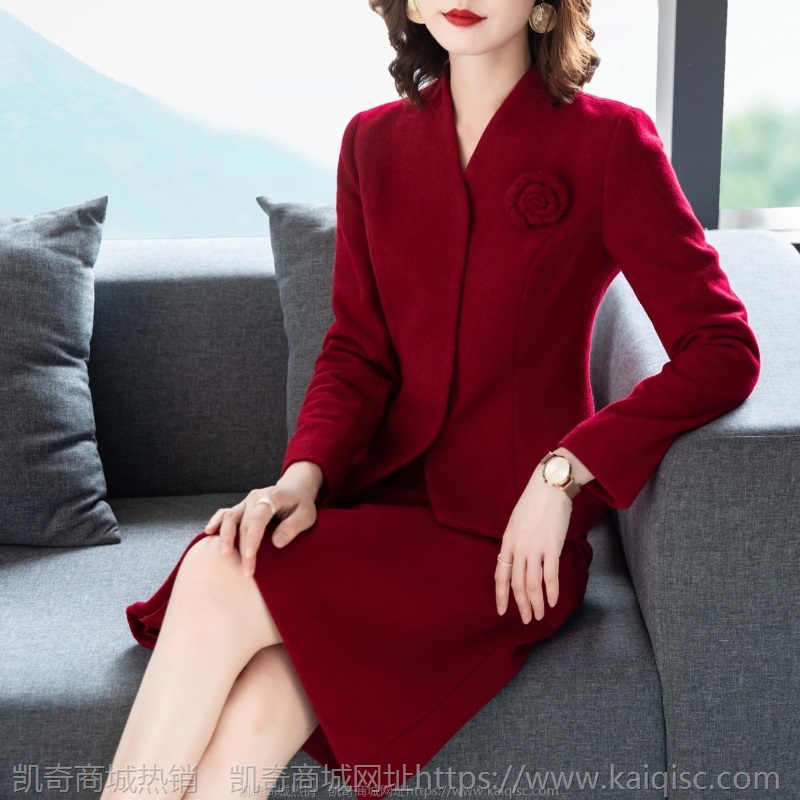 2020秋冬新款女套装时尚休闲气质显瘦西装韩版高档红色大码两件套