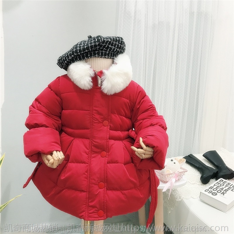 女童冬装棉衣外套2020新款宝宝洋气韩版加厚长款羽绒棉服圣诞服装