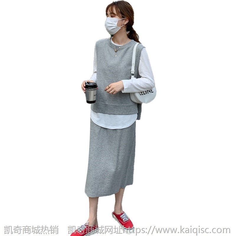 秀业时尚气质套装裙女韩版2021秋冬新款开叉马甲半身裙三件套裙子