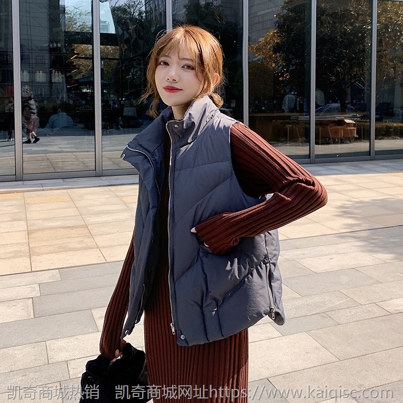 2021秋冬韩版新款纯色侧拉链宽松面包服学生棉服无袖马甲背心女