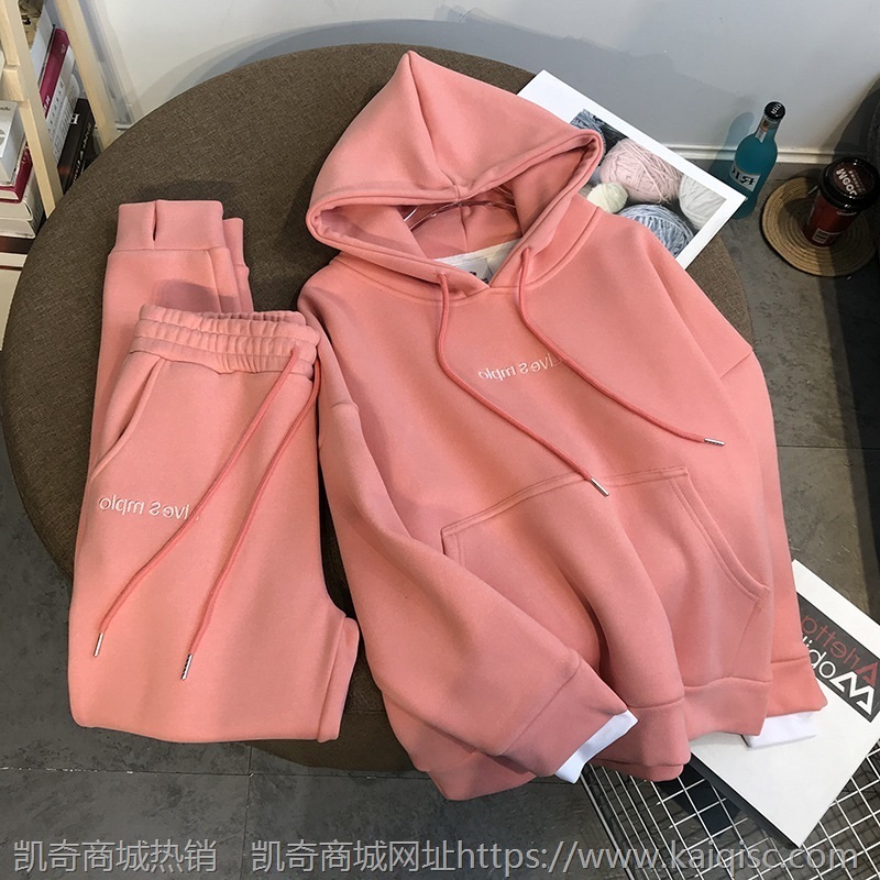 连帽卫衣女套装秋冬韩版学生宽松加绒加厚运动服时尚休闲两件套潮