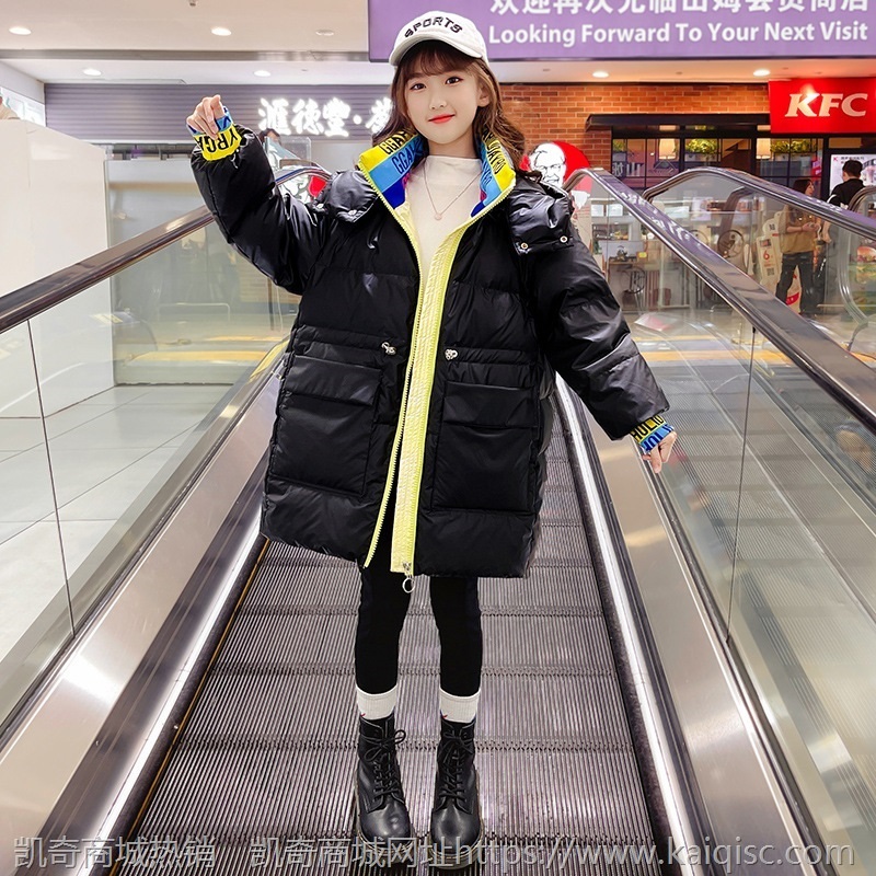 CN51707 童装女童提花长款棉衣2021年冬季新款中大童韩版棉服潮流