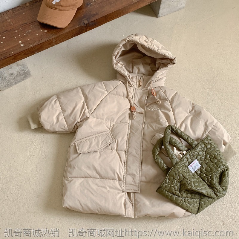童装2021冬季新款连帽加长款羽绒服男童加厚外套女童保暖纯色韩版