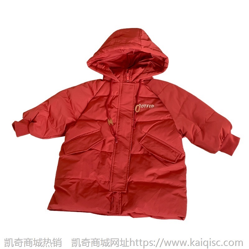 童装2021冬季新款连帽加长款羽绒服男童加厚外套女童保暖纯色韩版