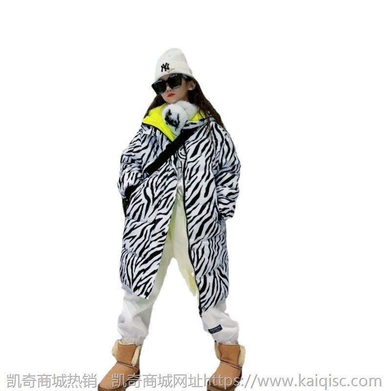 童装女童羽绒棉服长款外套2021新款中大童时尚连帽加厚棉服潮