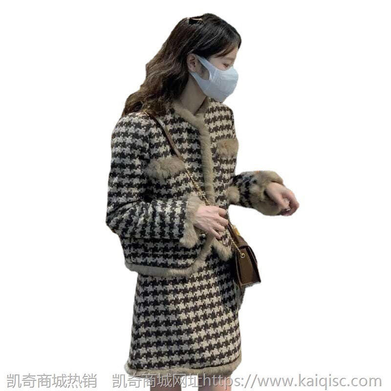 时尚秋冬2021新款百搭格子开衫上衣外套+A字高腰显瘦短裙套装女潮
