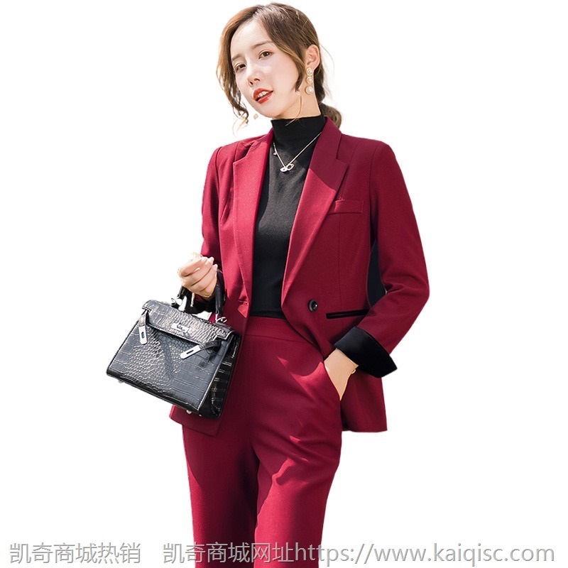 酒红色小西装套装外套女秋冬新款韩版时尚高端职业装休闲正装西服