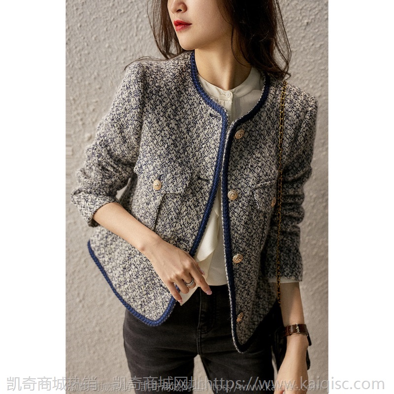 一线品牌剪标凯奇女装专柜小香风粗花呢短款外套女秋冬小个子上衣