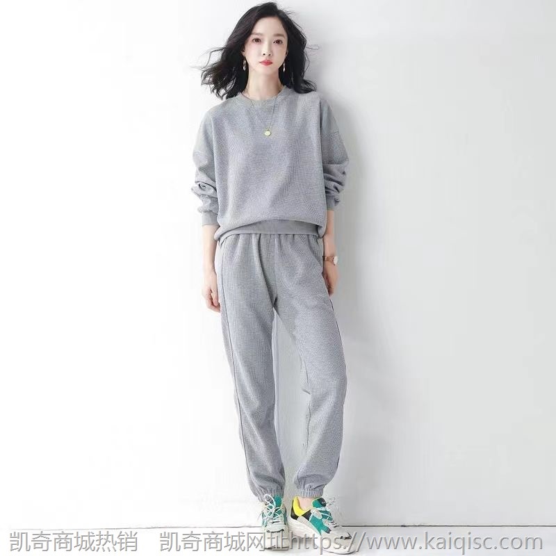 单件/套装 运动时尚套装女秋冬新款棉华夫格时尚长袖女装卫衣