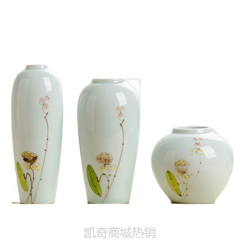 景德镇手绘花瓶禅意陶瓷装饰摆件新中式客厅玄关茶室书房小插花器
