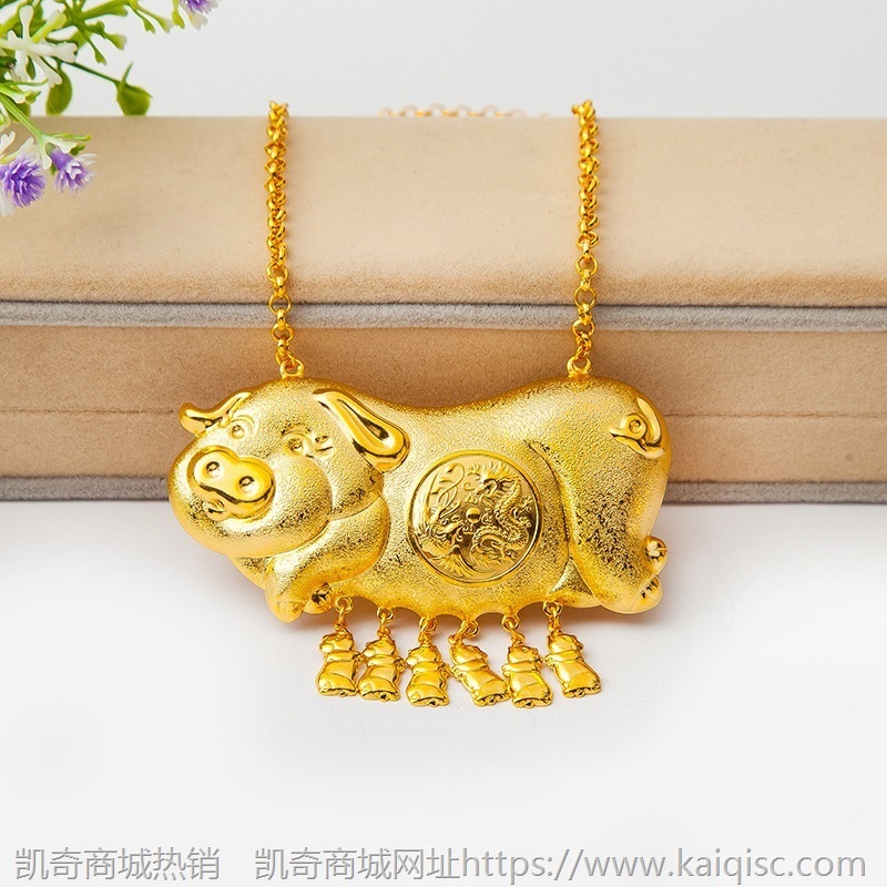 金店橱窗仿真金猪牌龙凤猪牌镀金婚庆结婚新娘项链首饰品好商批发