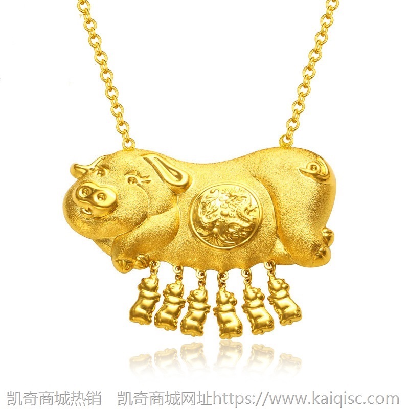 金店同款磨砂金猪龙凤吊牌黄铜镀金新娘婚庆小号仿真黄金项链批发
