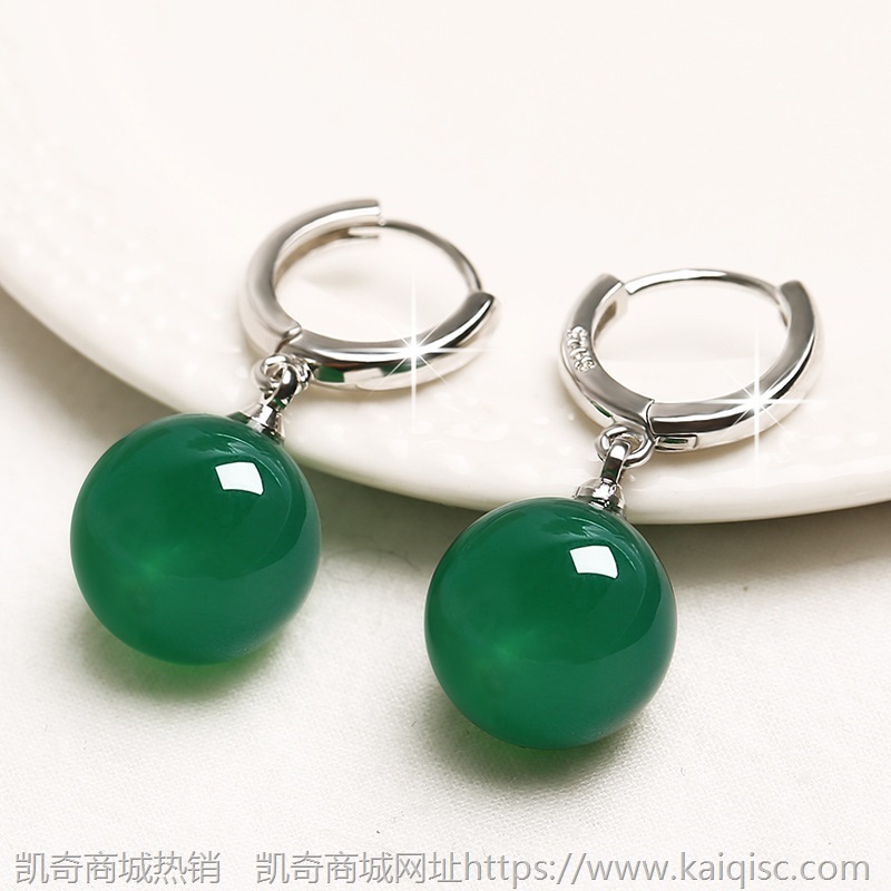复古民族风925耳坠AAA天然绿玛瑙耳扣女显瘦韩版网红耳环饰品礼物