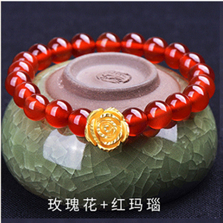 3D硬金莲花石榴石转运珠手链母亲节足金手串礼物直播爆款货源代发