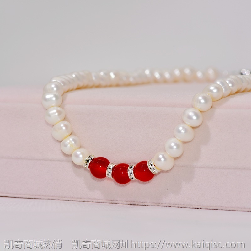 近圆强光天然淡水珍珠玉髓项链 送长辈礼物礼品直播工厂直供批发