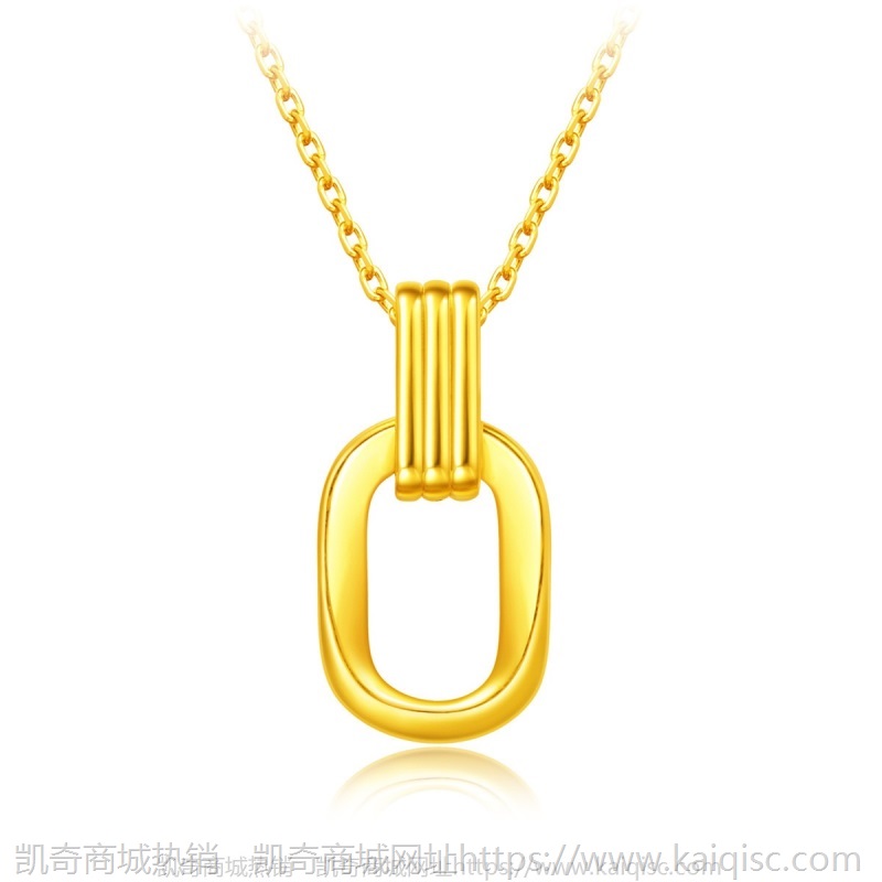 足金吊坠999纯金链子3D硬金挂坠复古双环24K黄金项链女几何锁骨链